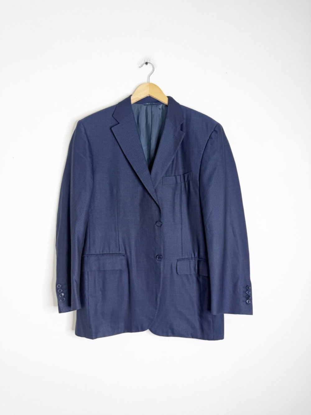 Canali Blue Blazer Sport Coat Size 44 R Navy Blue Wool Silk Blend